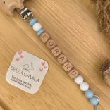 Bella Camila Personalized Silicone Pacifier or Teether Clip – Blue Tones
