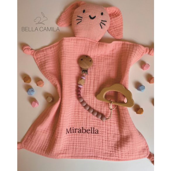 Névre szóló nyuszis szundikendő barack 