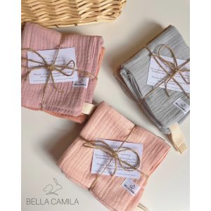 Bella Camila textile wipes (3 pcs) in pastel purple and peach color