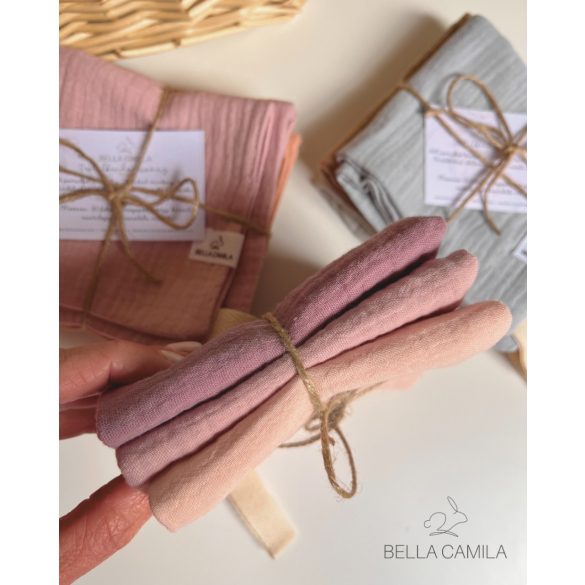 Bella Camila 3 darabos textilkendőcske csomag lila-barack színekben