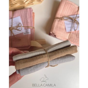   Bella Camila 3 darabos textilkendőcske csomag barna, zöld és kék színekben