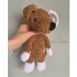 Brúnó plüss horgolt nagy kutyus barna-fehér (magyar kézműves termék)
