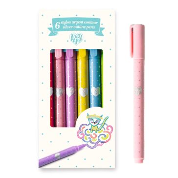   Kontúrtoll készlet - Ezüst, 6 db-os - 6 silver outline pens