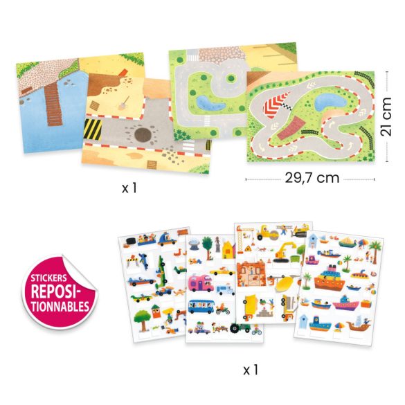 Djeco Matricázós sztorik, 3D - Közlekedés járművekkel - Lift-up stickers - Vehicles