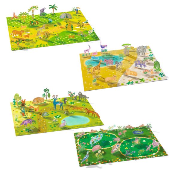 Djeco Matricázós sztorik, 3D - Állati élőhelyek - Lift-up stickers - Animals