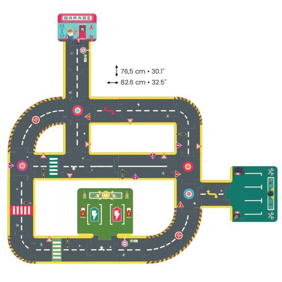 CRAZY MOTORS autópálya - Városi kőrút - City circuit - Giant puzzle - 26 pcs