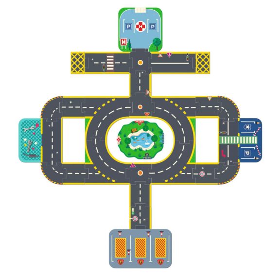 CRAZY MOTORS autópálya - Városi úthálózat épület elemekkel - Puzzl'Up City-Giant- 33 pcs