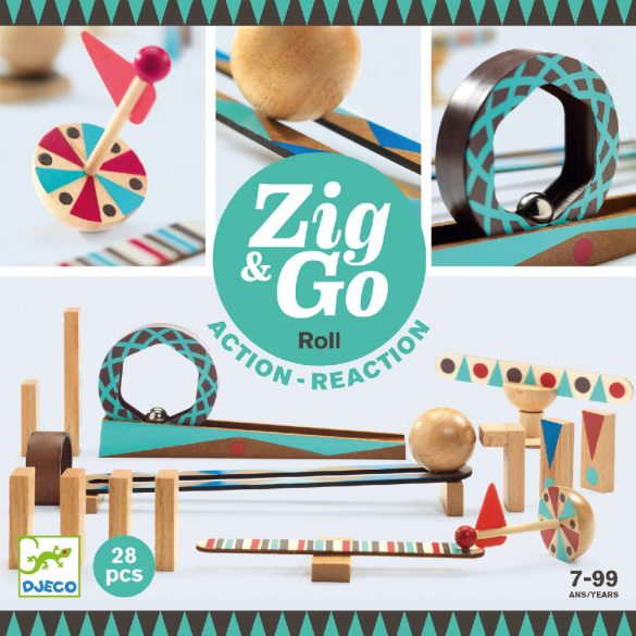Djeco Építőjáték - Sokasodó gördülő, 28 db-os - Zig and Go - Roll