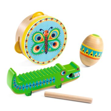   Játékhangszer - Tamburin, maracas, guiro - Set of percussions: tambourine, maracas, guiro