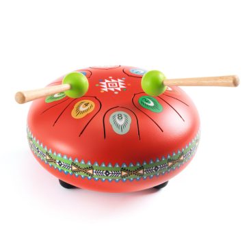   Djeco Játékhangszer - Rezgőnyelves acél dob, 8 hangú, piros - Red Metal Tongue Drum