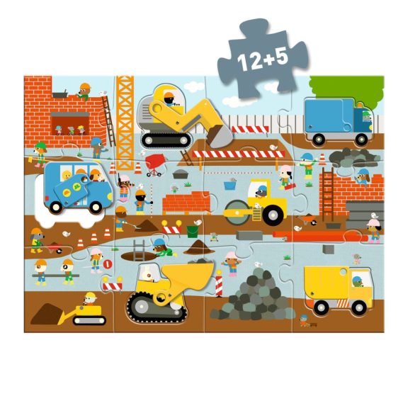 Óriás puzzle - Építkezés, 12+5 db-os - Construction site