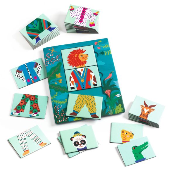 Djeco Fejlesztő játék - Állatdivat, 54 db-os - Eduludo Mix and Match Modanimo