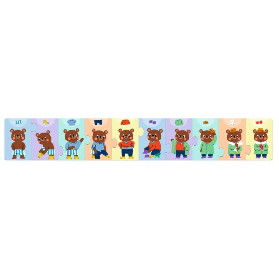 Djeco Sorozatkirakó puzzle - Mackó öltözködik, 10 db-os - Teddy dresses up