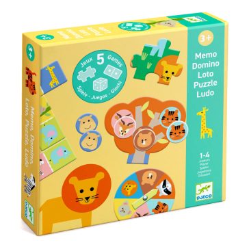   Társasjáték - 5 az 1-ben, Vadállatok - Wild animals, 5 GAMES