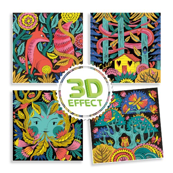 Djeco Festés és színezés filctollal - Fantázia kerekerdő 3D - Fantasy forest 3D