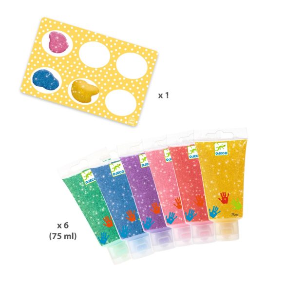 Djeco Ujjfesték - Hat csillámos szín - 6 tubes of finger paint - Glitter