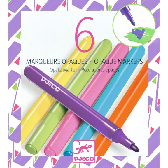 Djeco Filctoll készlet - 6 fedő szín, "80-as évek" - 6 opaque markers Djeco Filctoll készlet - 6 fedő szín, "80-as évek" - 6 opaque markers