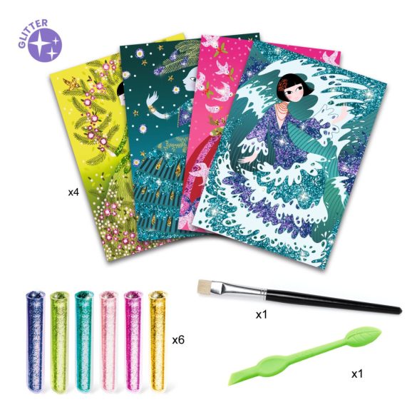 Djeco Csillámkép készítés - Csillogó ruhák - Glitter dresses