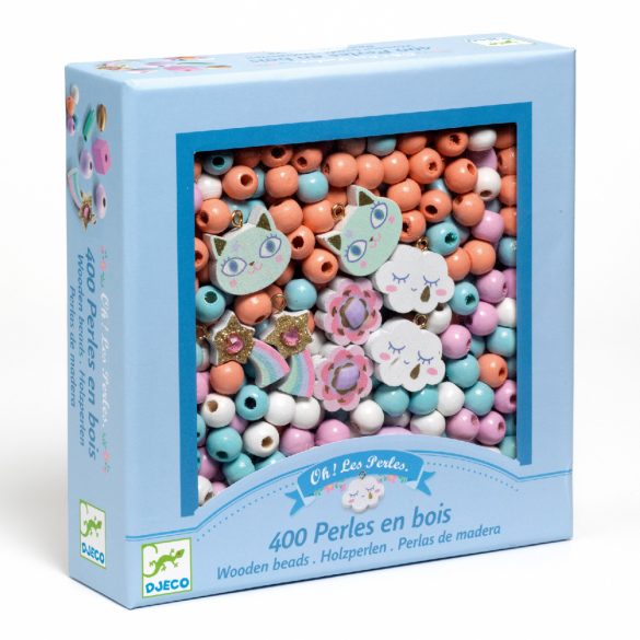 Djeco Fagyöngy készlet - Szivárvány - Wooden beads, Rainbow