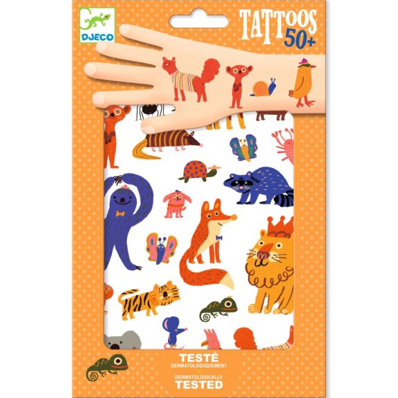 Djeco Tetováló matricák - Vicces állatok - Funny animals Djeco Tetováló matricák - Vicces állatok - Funny animals
